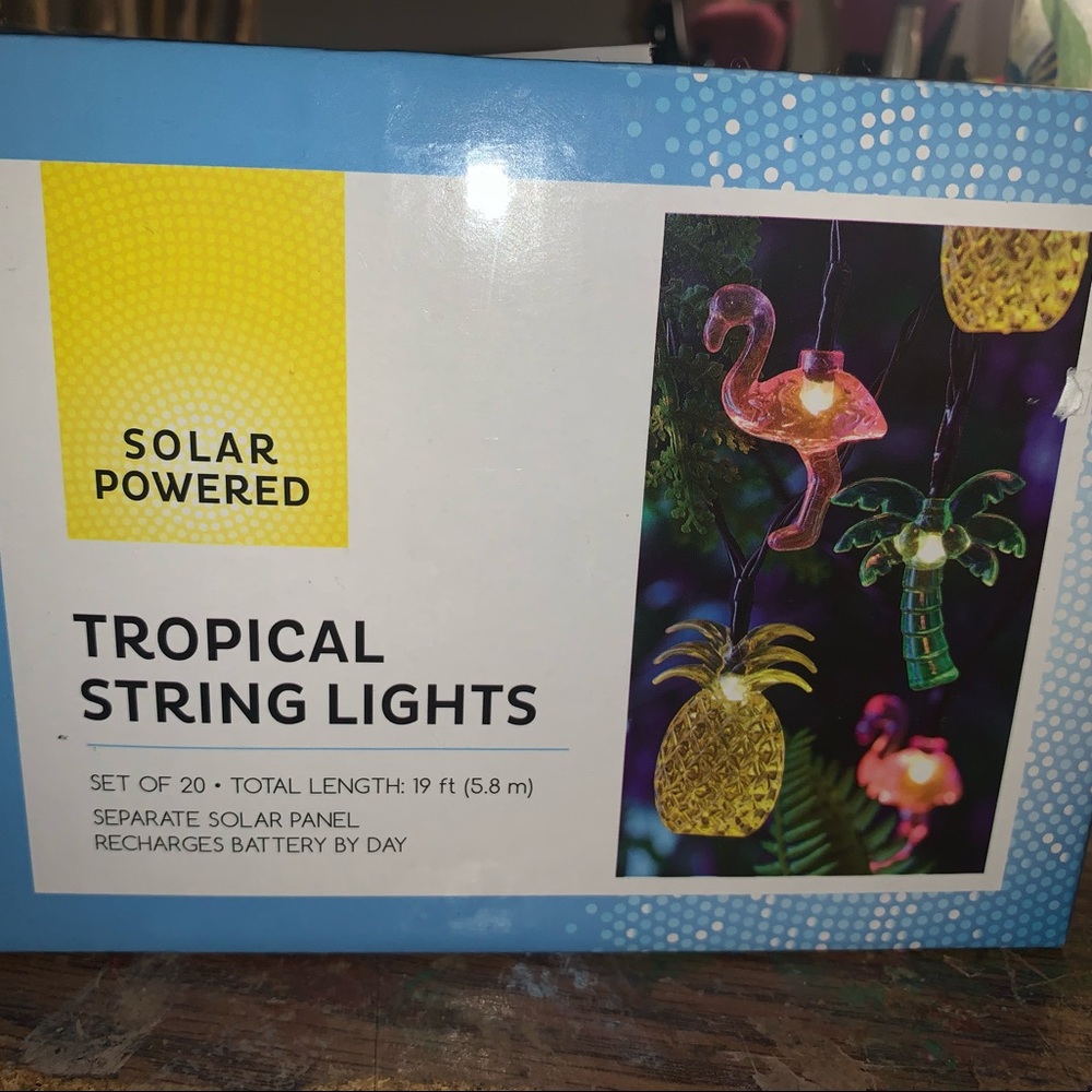 Tropical string lights with pretty light up flamingo palm tree pineapple
